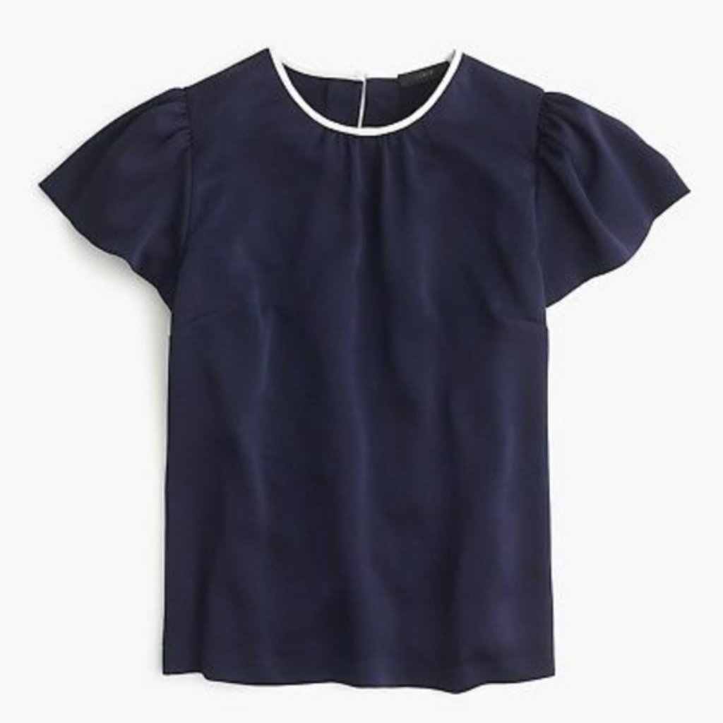 J. Crew Crepe Cap-Sleeve Shirt Blouse In Navy